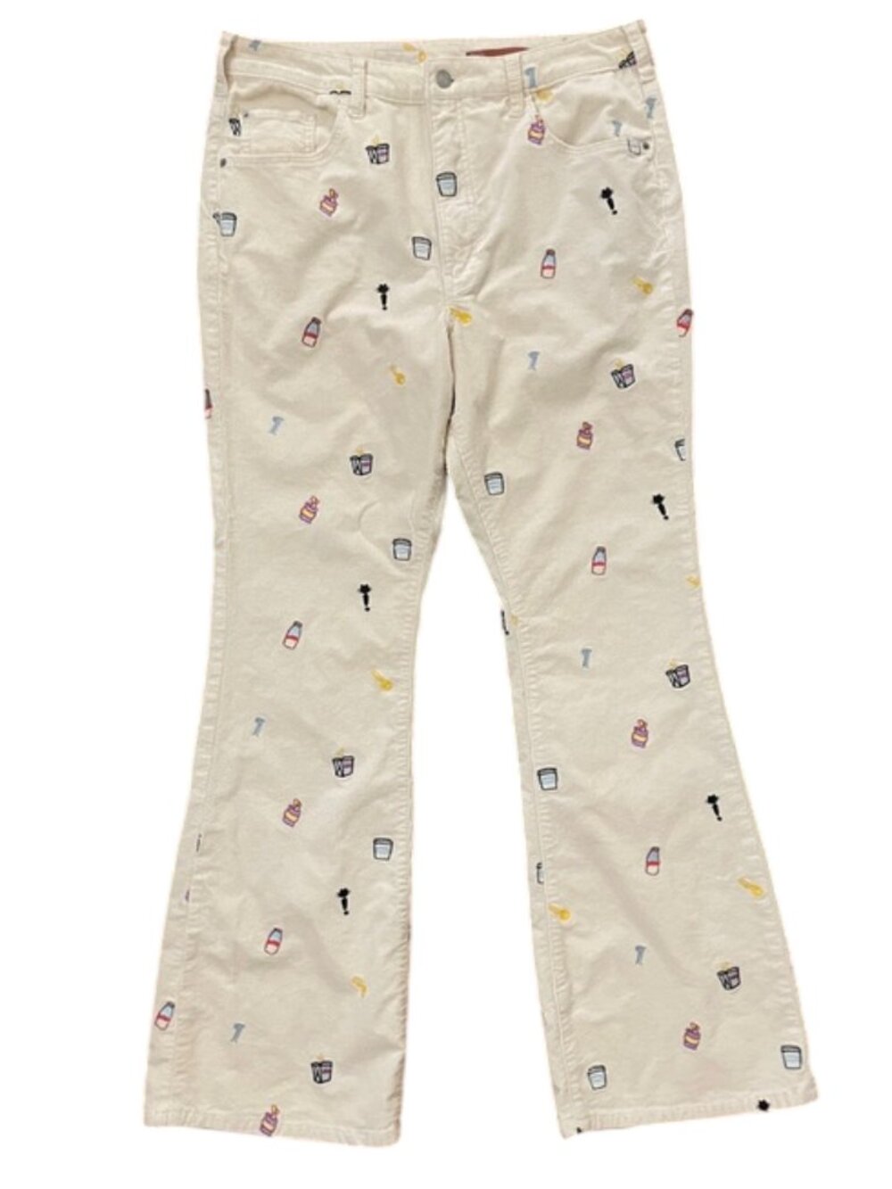 Pilcro and the Letterpress The Icon Flare Corduroy Pants Size 32 Embroidered Cre